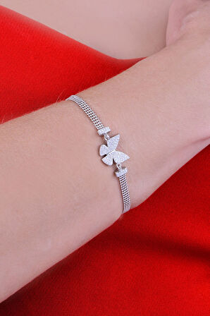 925 Ayar Gümüş Toplu Rodyum Kaplama Kelebek Bileklik