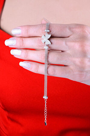 925 Ayar Gümüş Toplu Rodyum Kaplama Kelebek Bileklik