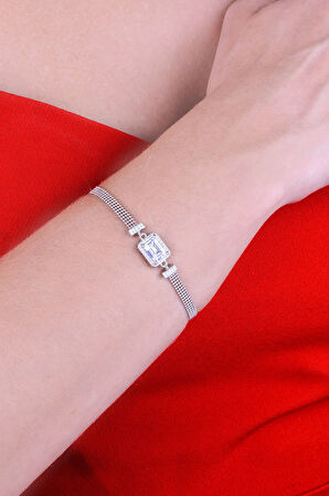 925 Ayar Gümüş Toplu Rodyum Kaplama Baget Taşlı Bileklik