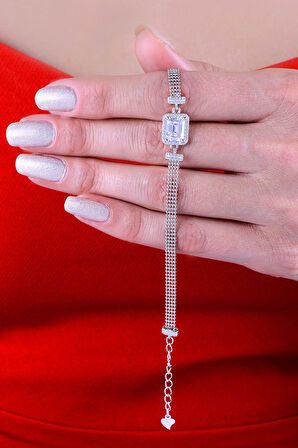 925 Ayar Gümüş Toplu Rodyum Kaplama Baget Taşlı Bileklik