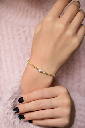 925 Ayar Gümüş Altın Kaplama Dorika Toplu Tektaş Bileklik