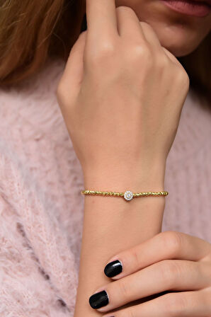 925 Ayar Gümüş Altın Kaplama Dorika Toplu Tektaş Bileklik