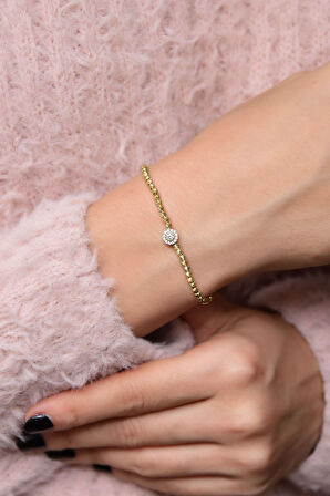 925 Ayar Gümüş Altın Kaplama Dorika Toplu Tektaş Bileklik