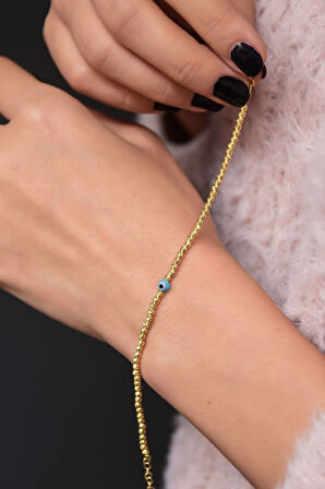 925 Ayar Gümüş Altın Kaplama Dorika Toplu Nazar Göz Bileklik