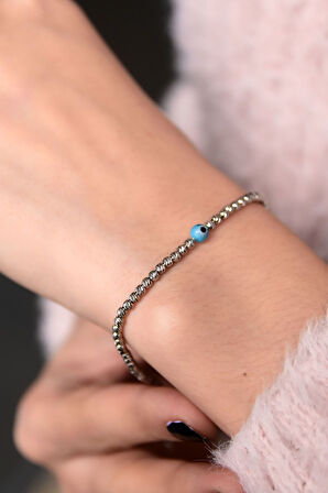 925 Ayar Gümüş Rodyum Kaplama Dorika Toplu Nazar Göz Bileklik