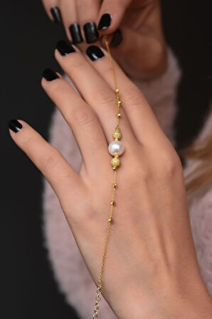 925 Ayar Gümüş Altın Kaplama Sim Dorika Toplu Inci Kadın Bileklik