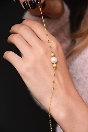 925 Ayar Gümüş Altın Kaplama Sim Dorika Toplu Inci Kadın Bileklik