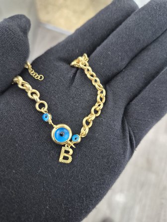 925 Ayar Papatya Silver Nazar Gözlü Harf Doç Zincir Bileklik.rose.gold.rodaj