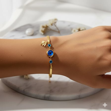 925 Ayar Papatya Silver Nazar Göz Harfli İtalyan Zincir Bileklik.rose.gold.rodaj