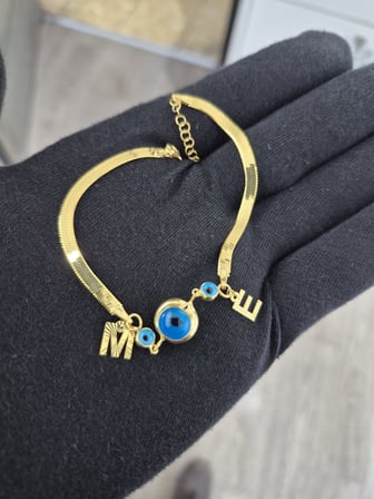 925 Ayar Papatya Silver Nazar Göz Harfli İtalyan Zincir Bileklik.rose.gold.rodaj