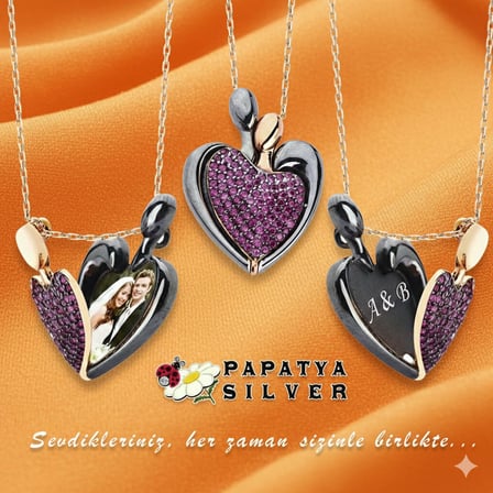 925 Ayar Kişiye Özel Kalpli Kolye.Zirkon Taşlı.rose.gold.rodaj