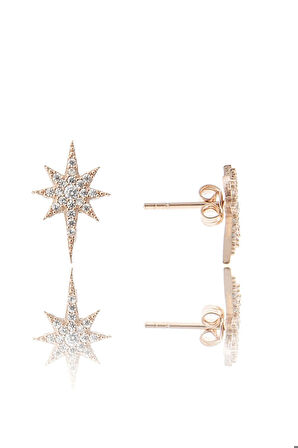 Kutup Yıdızı Nano Zirkon Taşlı Rose Gold Kaplama 925 Ayar Gümüş