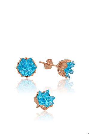 Lotus Çiçeği Küpe Akuamarin Taşlı Kadın Küpesi Uvps300094