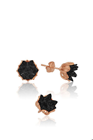 Lotus Çiçeği Küpe Siyah Taşlı Kadın Küpesi Uvps300100