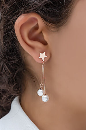 925 Ayar Tekli Sallantılı Yıldızlı Inci Gümüş Küpe