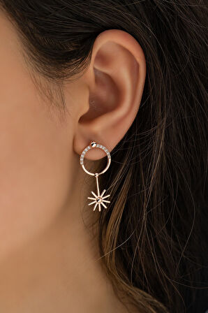 Zirkon Haklalı Güneş Sallantılı Küpe Rose Gümüş