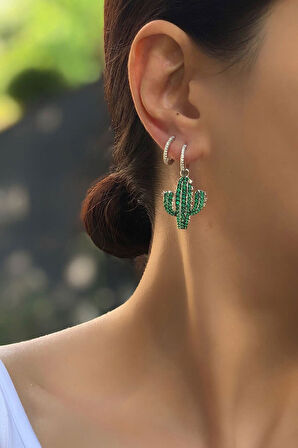 925 Ayar Altın Kaplama Tekli Sallantılı Italyan Kaktüs Gümüş Küpe