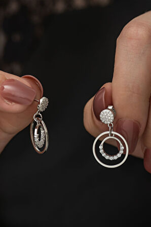 925 Ayar Rodyum Kaplama Taşlı Halka Sallantılı Gümüş Küpe