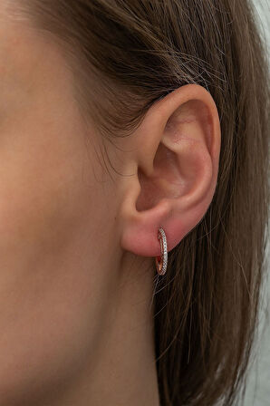 925 Ayar Rose Altın Kaplama Çivili Taşlı Halka Gümüş Küpe