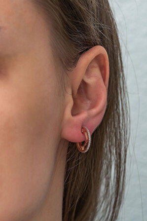 925 Ayar Rose Altın Kaplama Çivili Taşlı Halka Gümüş Küpe