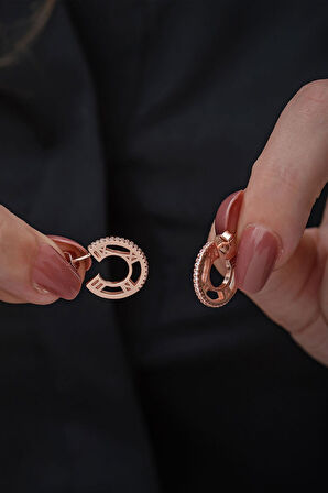 925 Ayar Rose Altın Kaplama Çivili Taşlı Halka Gümüş Küpe