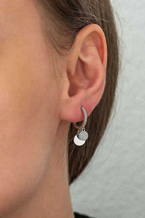 925 Ayar Rodyum Kaplama Çift Pullu Sallantılı Gümüş Küpe