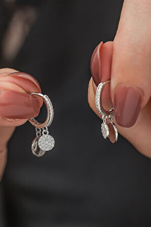 925 Ayar Rodyum Kaplama Çift Pullu Sallantılı Gümüş Küpe