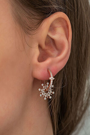 925 Ayar Rose Altın Kaplama Zirkon Taşlı Yıldız Gümüş Küpe