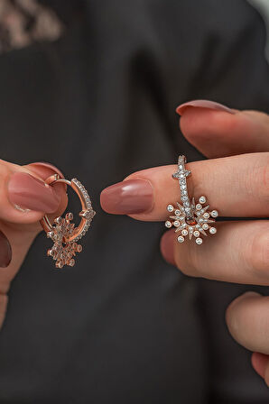 925 Ayar Rose Altın Kaplama Zirkon Taşlı Yıldız Gümüş Küpe