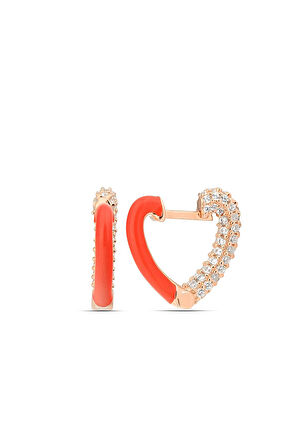 925 Ayar Turuncu Kalp Model Taşlı Gümüş Kadın Küpe