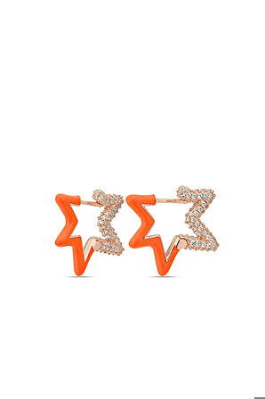 925 Ayar Turuncu Yıldız Model Taşlı Gümüş Kadın Küpe