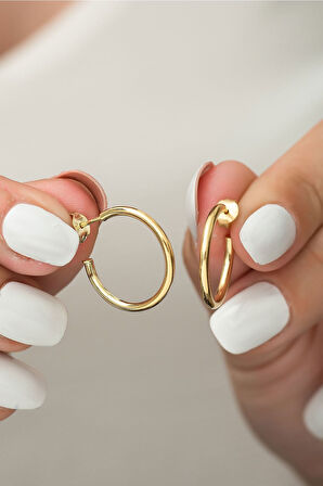 925 Ayar Altın Kaplama Çivili Halka Gümüş Kadın Küpe