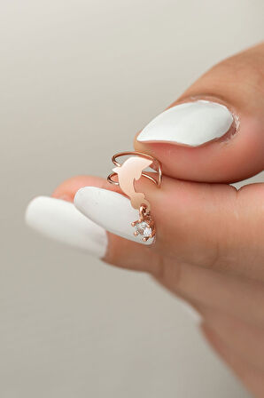 925 Ayar Taşlı Gümüş Kıkırdak Balık Küpe Rose Altın