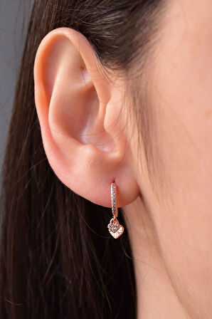 925 Ayar Gümüş Rose Altın Kaplama Kalp Halka Küpe