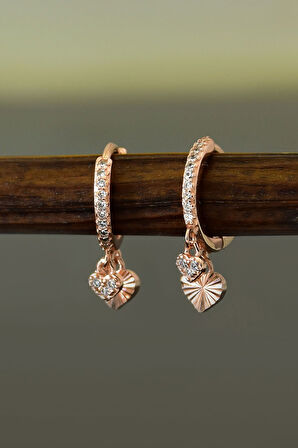 925 Ayar Gümüş Rose Altın Kaplama Kalp Halka Küpe