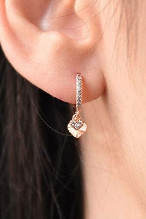 925 Ayar Gümüş Rose Altın Kaplama Kalp Halka Küpe