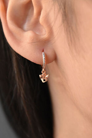 925 Ayar Gümüş Rose Altın Kaplama Melek Halka Küpe