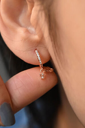 925 Ayar Gümüş Rose Altın Kaplama Melek Halka Küpe