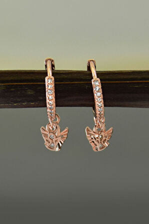 925 Ayar Gümüş Rose Altın Kaplama Melek Halka Küpe