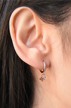 925 Ayar Gümüş Rose Altın Kaplama Kırlangıç Halka Küpe