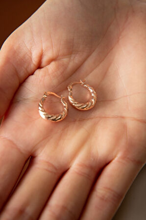 Kadın Rose Kaplama Licuala Desenli 925 Ayar Gümüş Küpe