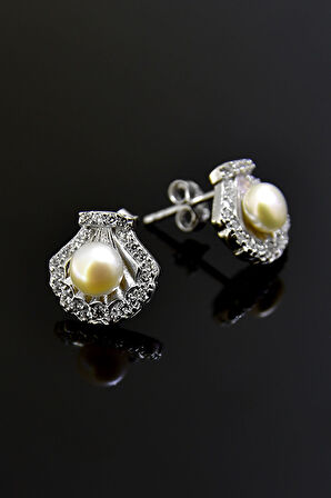 925 Ayar Gümüş Rodyum Kaplama Taşlı Çivili Inci Küpe