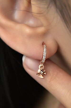 925 Ayar Gümüş Rose Kaplama Kırlangıç Figürlü Halka Kadın Küpe