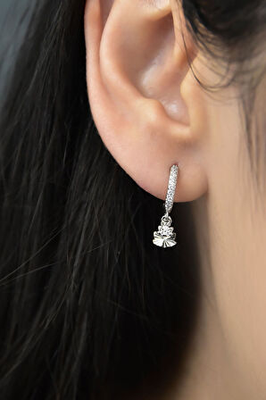 925 Ayar Gümüş Rodyum Kaplama Lotus Figürlü Halka Kadın Küpe