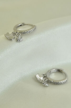 925 Ayar Gümüş Rodyum Kaplama Lotus Figürlü Halka Kadın Küpe