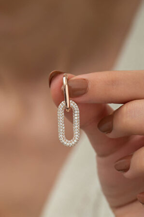 925 Ayar Beyaz Zirkon Taşlı Rose Altın Kaplama Tekli Gümüş Kadın Küpe