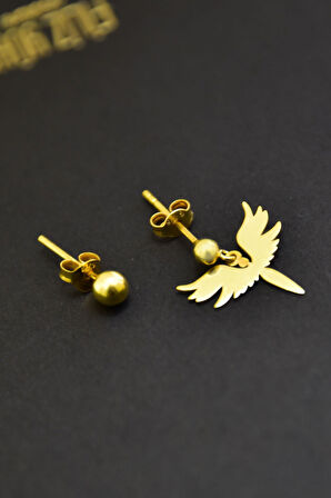 925 Ayar Gümüş Altın Kaplama Mikail Meleği Model Çivili Kadın Top Küpe