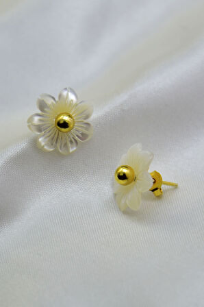 925 Ayar Gümüş Altın Kaplama Çivili Sedef Küpe