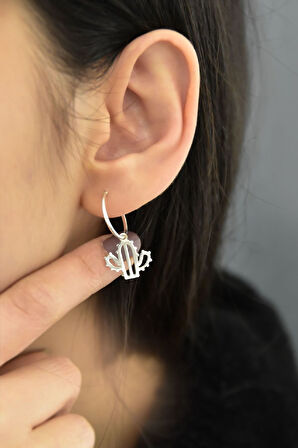 925 Ayar Gümüş Rodyum Kaplama Kaktüs Figürlü Halka Ve Top Küpe