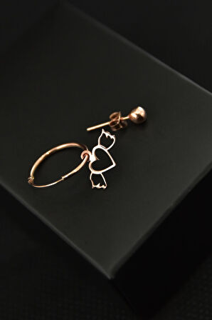 925 Ayar Gümüş Rose Kaplama Kanatlı Kalp Figürlü Halka Ve Top Küpe